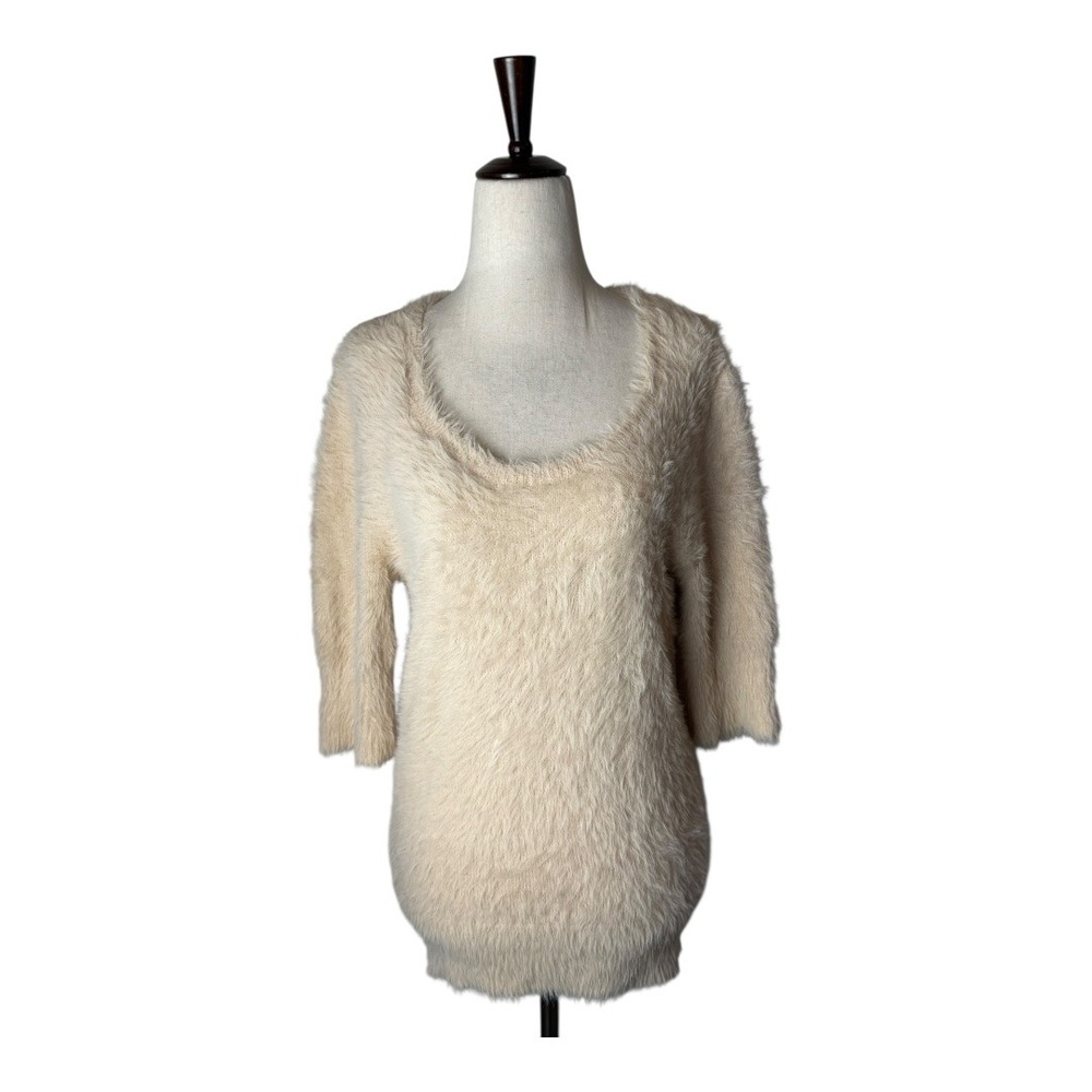 Knitted & Knotted Anthropologie Sweater Women‎ Medium Ivory Fuzzy Snowfrost Boho